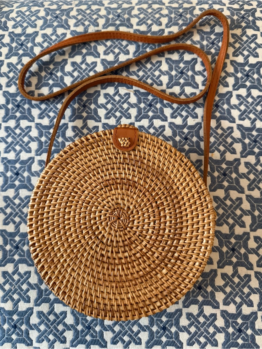 Round Rattan Crossbody Bag Woven Straw Basket Purse Boho Resort